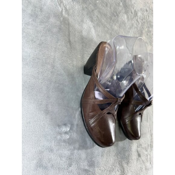 Clarks womens shoes size 7M brown leather strappy mules - Picture 12 of 16